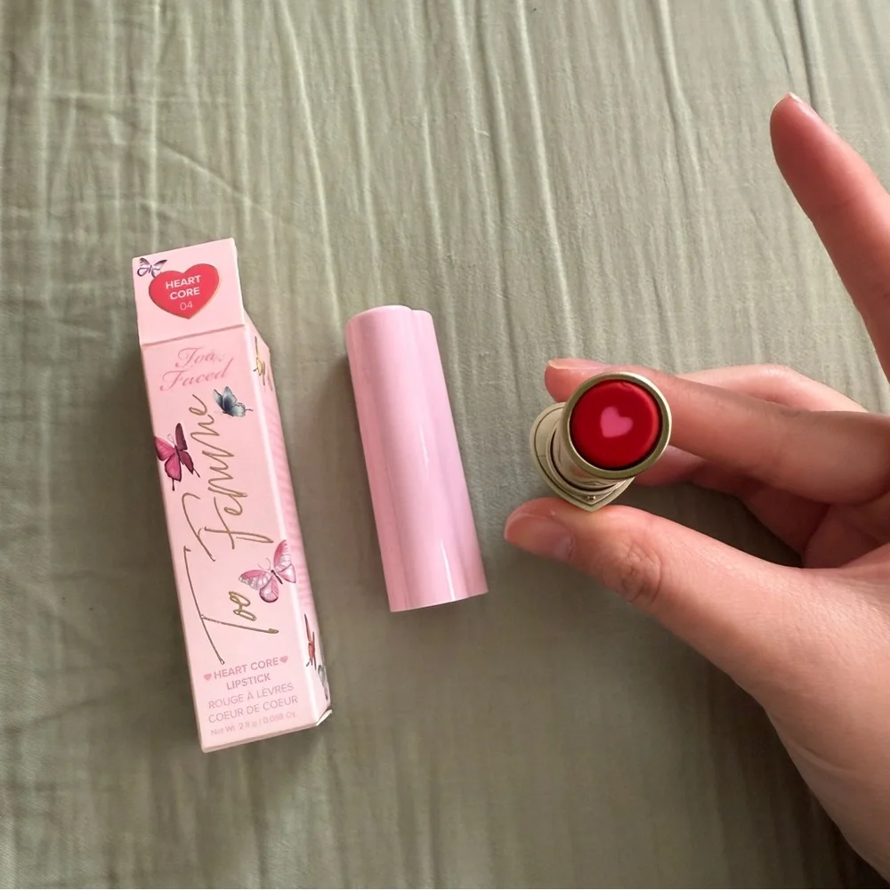 Too Faced Too Femme Heart Core Lipstick Cherry Red Gloss Discontinued